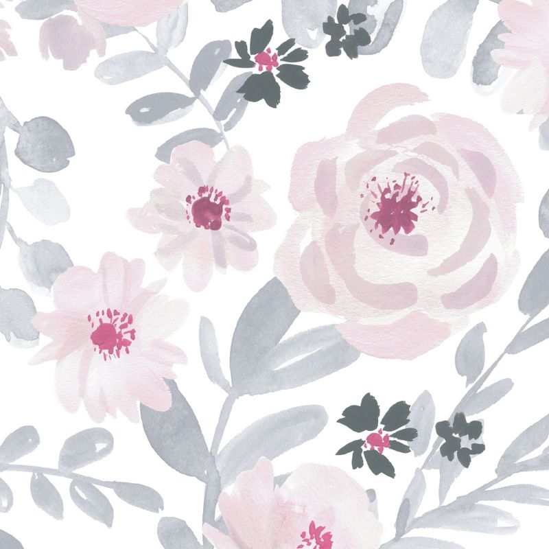 Bedtime Originals Blossom Pink/Gray Watercolor Floral Baby Fitted Crib Sheet, 5 of 6