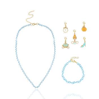 Disney Princess Girls Necklace, Bracelet, and Charms Set - Cinderella Charms with Bracelet and Necklace