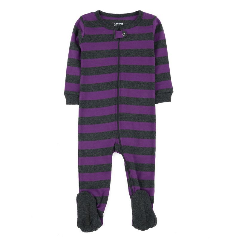 Leveret Kids Footed Girls Striped Cotton Pajamas, 1 of 4