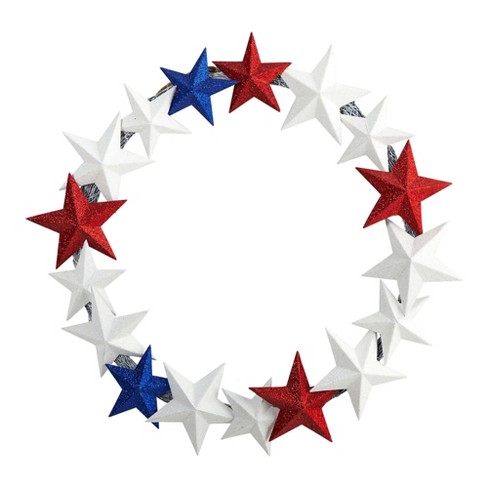 Nearly Natural 21” Americana Wreath with Stars Red White and Blue - image 1 of 3