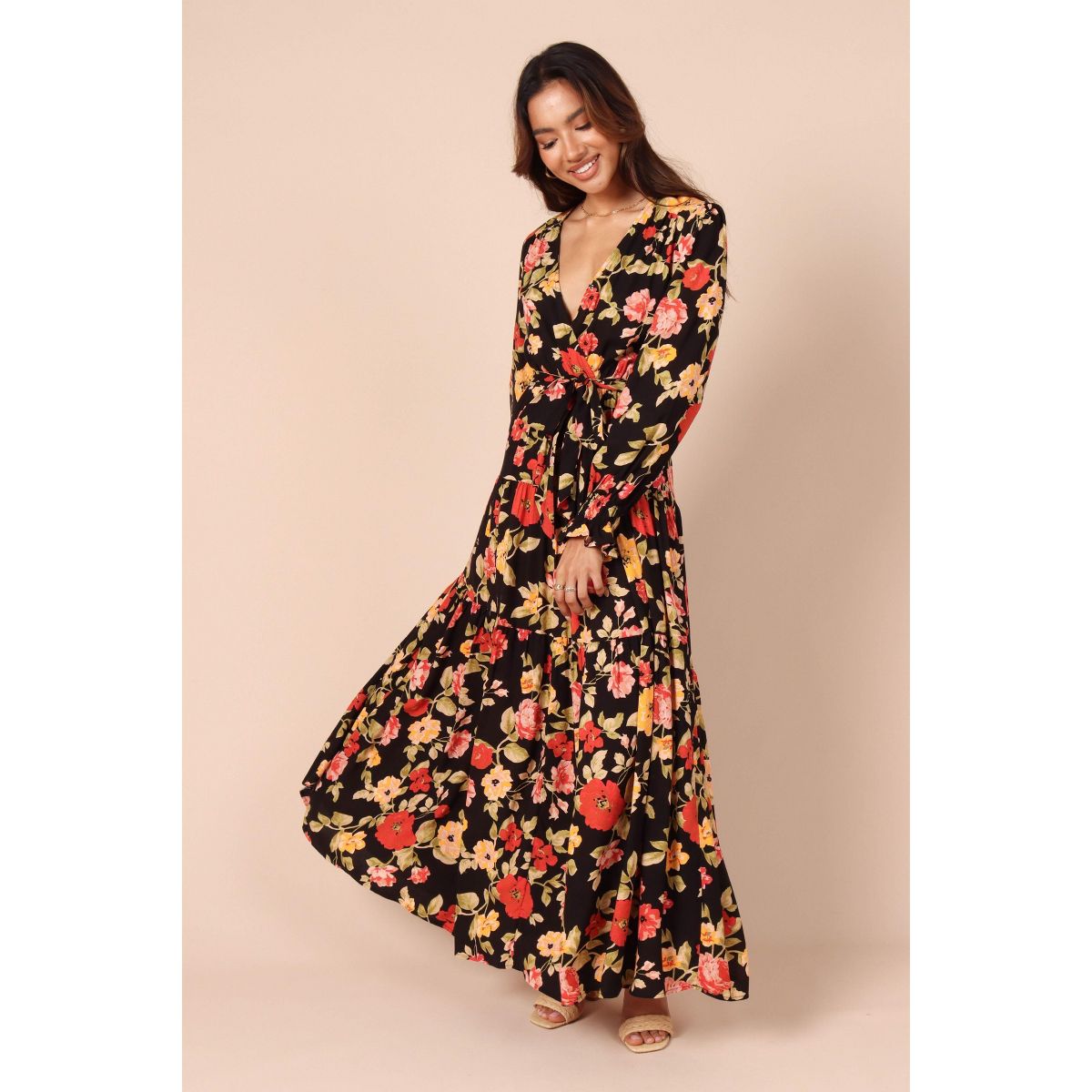 Petal and Pup Women's Wrap Jacket Maxi Dress - Black Floral S - thumbnail 8