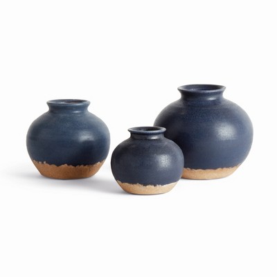 Plum & Post Gavin Bud Vases, Set of 3 - Navy Terracotta, Handcrafted