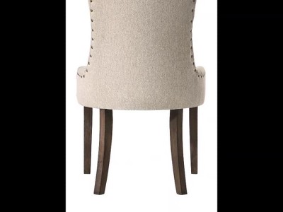 Beige Fabric Tufted Dining Chair with Espresso Wood Legs