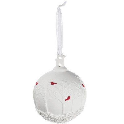 Sullivans Forest and Bird Ball Ornament 4.75"H White