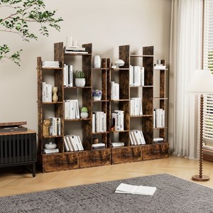 Okak Vintage Bookshelf, Freestanding Display Case with 12 Storage Shelves, Tall Bookcase for Living Room, Office, Bedroom, Deep Rustic Brown - 1 of 4