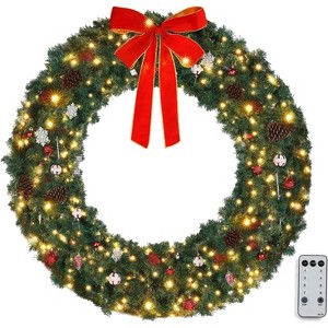 VINGLI 48" Pre-lit LED Christmas Wreath with 450 Tips, Bow, Pine Cones & Ornaments. Plug-in - 1 of 4