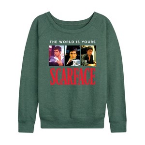 Women's - Scarface - The World Is Yours- Women's French Terry Long Sleeve Shirt Lightweight French Terry Wide Neck Long Sleeve Shirt - 1 of 4