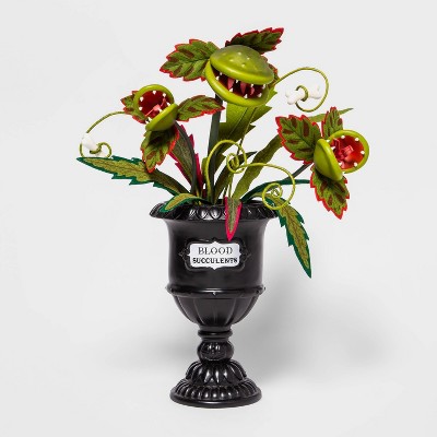 24" Ghoulish Garden Blood Succulents Faux Halloween Creepy Venus Fly Trap with Black Planter - Hyde & EEK! Boutique™