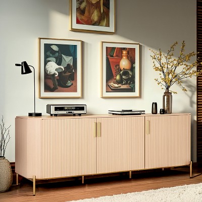 Finnhomy 3 Door Sideboard Buffet Cabinet, Kitchen Storage Cabinet with Fluted Decorated Doors, Cupboard Console Table
