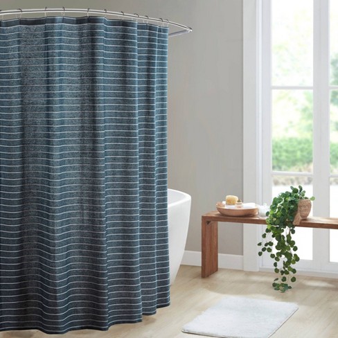 Oren Texture Striped 100 Recycled, Panama Stripe Shower Curtain Navy