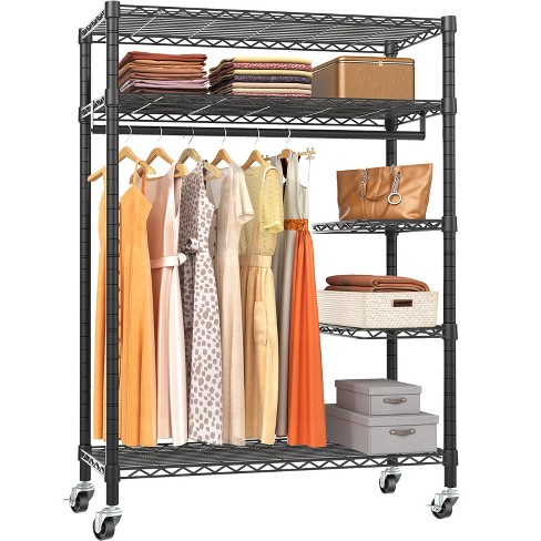 Jomeed Industrial Steel Freestanding Closet Clothing Garment Rack Organizer  With 6 Shelves And Hanging Rod For Home, Dorm, And Bedroom, Black/brown :  Target