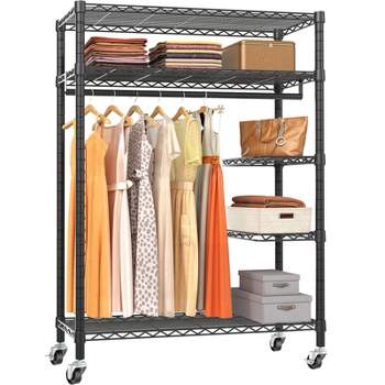 KDFWYDS Heavy Duty Wardrobe Closet with Cover Rolling Metal Garment Rack  with Rods and 6 Shelves for Hanging and Storage (Color : C, Size 