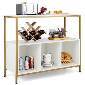 Costway Buffet Sideboard Kitchen Storage Cabinet Open Shelf w/ 3 Compartments Black\Rustic