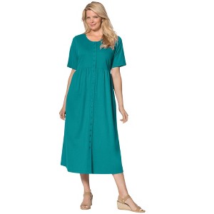 Woman Within Plus Size Button-Front Essential Dress - 1 of 4