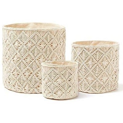 Americanflat Woven Macrame Storage Basket, Natural Cotton Rope, 3-Pack