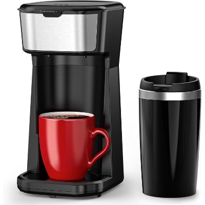 R.W.FLAME Single Serve Coffee Maker--Fast Brewing with Grounds and Tea Bags (Not for K-Cups), Includes 14oz Travel Mug, One-Touch Operation