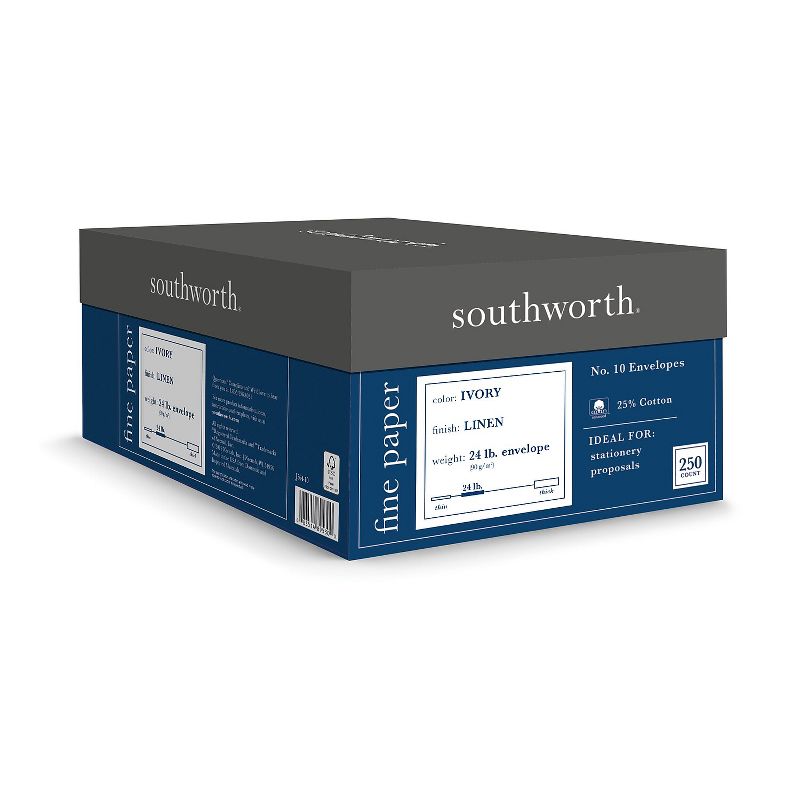 Southworth 25% Cotton #10 Envelope Ivory 24 lbs. Linen 250/Box FSC J56410, 2 of 5