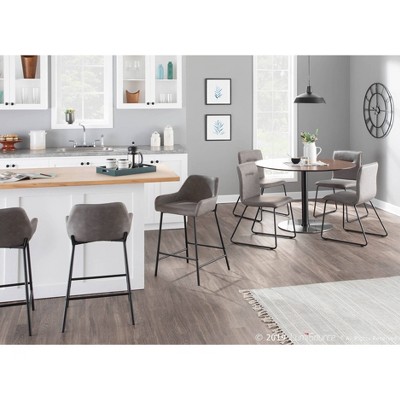 Daniella Industrial Black Metal Frame Counter Stools with Grey Faux Leather - Set of 2