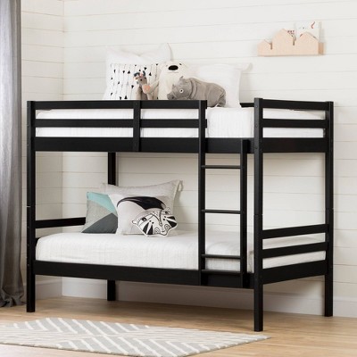 Twin Matte Black Pine Wood Bunk Bed Frame with Headboard