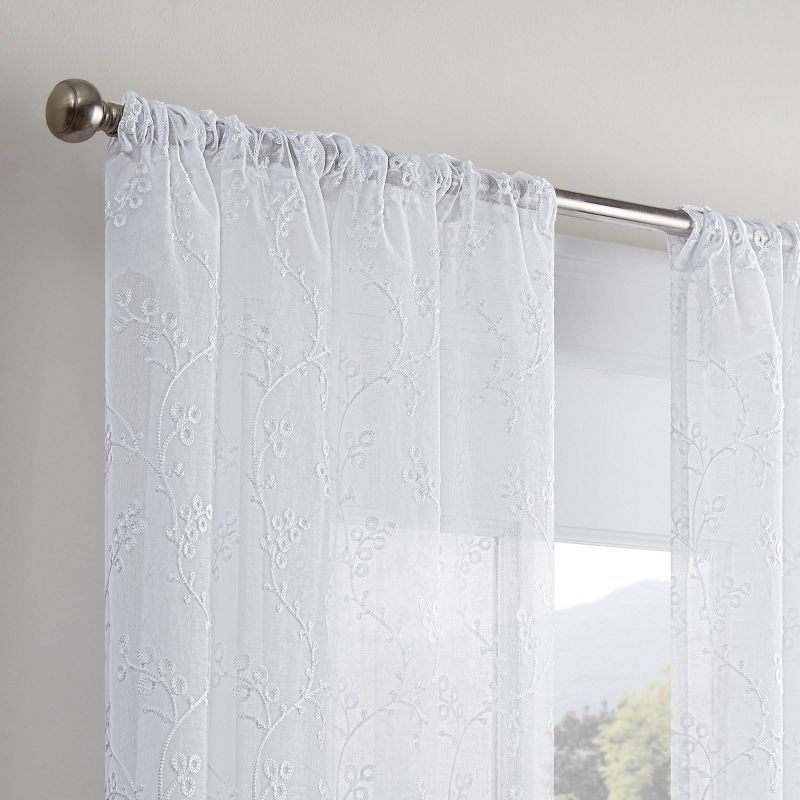 Indochine Embroidered Light Filtering Curtain Panel White - Waverly, 4 of 12
