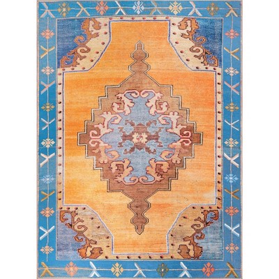 Timeless Orange and Blue Chenille Rectangular Area Rug