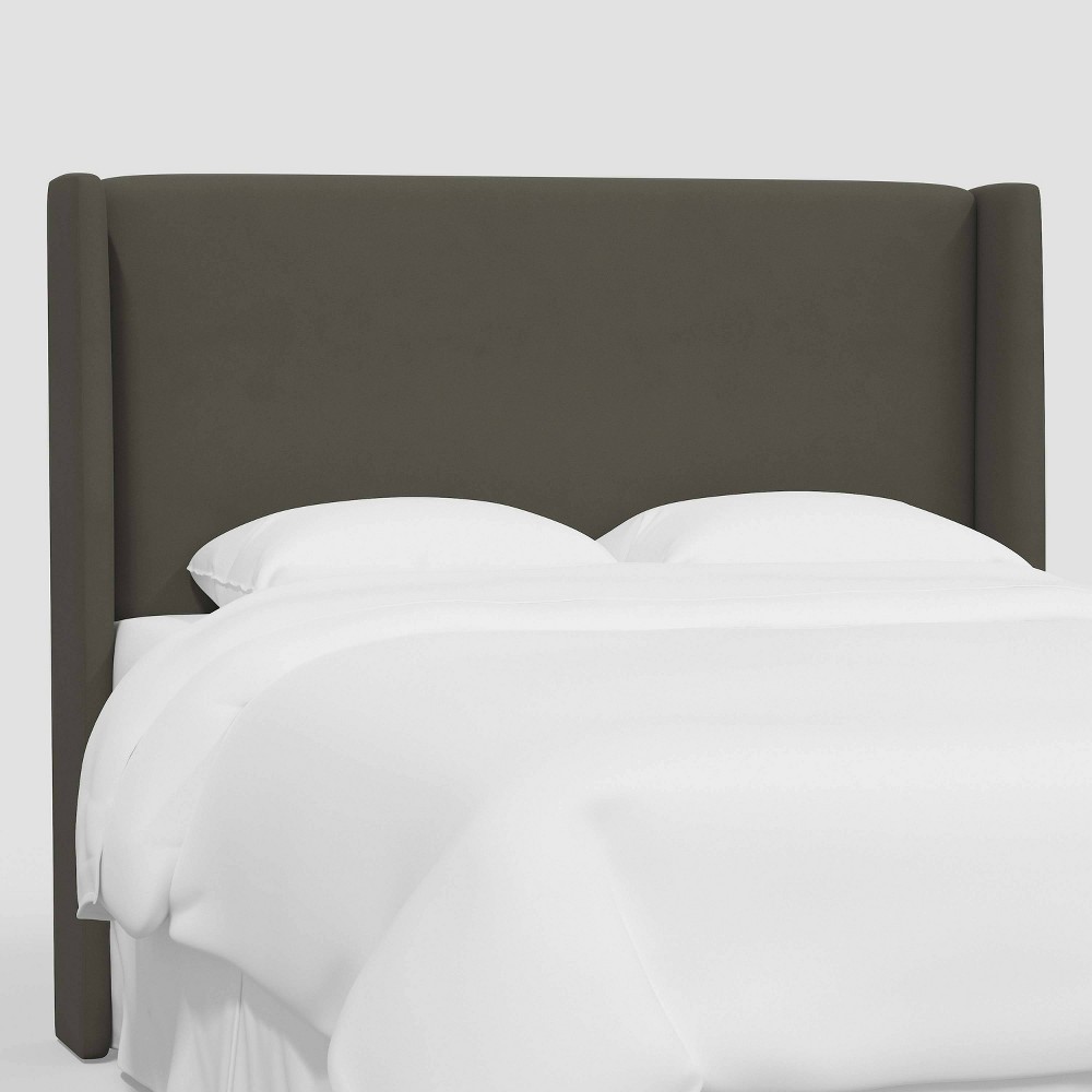 Photos - Bed Frame Queen Antwerp Wingback Headboard in Velvet Pewter - Threshold™: Pine Frame