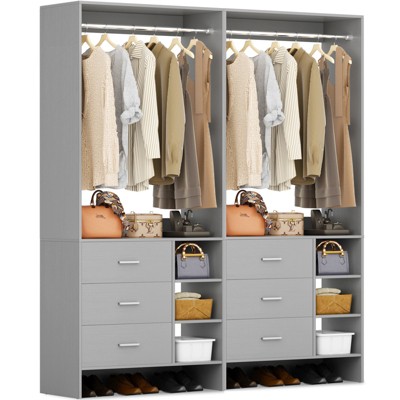 Aheaplus 30'' Freestanding Closet Organizer with Hanging Rods and Drawers, Closet System with Storage Shelves