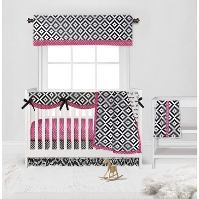 Bacati - Love Black Fuschia 6 pc Crib Bedding Set with Long Rail Guard Cover