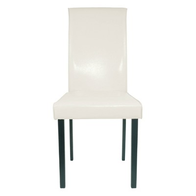 Ivory Faux Leather Upholstered Parsons Side Chair with Wood Legs