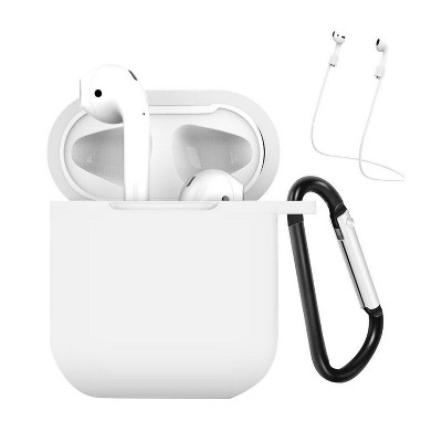 Valor Silicone Case Cover w/ Hookups & Airpods Strap compatible with Apple AirPods1/2, White