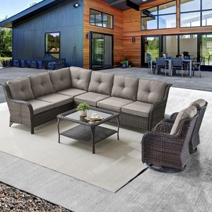 Belord 5PCS Outdoor Sectional Patio Furniture Set with Swivel Chairs, All Weather Wicker L Shape Outdoor Sectional Sofa Outdoor Conversation Set - 1 of 4