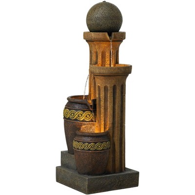 Rustic Polyresin 50" Outdoor Water Fountain with LED Light