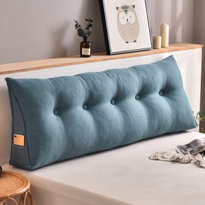 Bekrvio Wedge Headboard Pillow for Bed, Faux Linen Reading Backrest Cushion with Removable Cover & Pocket, Large Triangular Bed Rest - 1 of 4