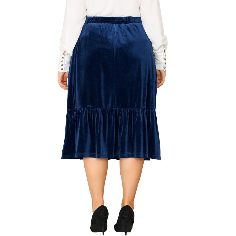 Agnes Orinda Women's Plus Size Velvet Elastic Waist Ruffle Hem Party Midi A Line Skirts, 4 of 6