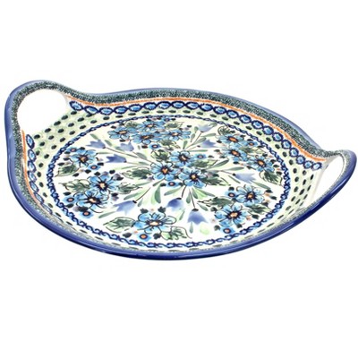 Blue Rose Polish Pottery Ballina Round Serving Tray With Handles : Target