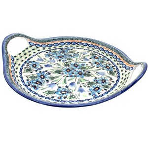 Blue Rose Polish Pottery 1333 Zaklady Round Serving Tray with Handles - 1 of 2