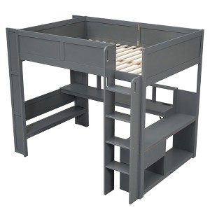 Bellemave Wood Full Size Gaming Loft Bed with Desk, Multi-storage Shelves, LED and Charging Station, Dark Gray - 1 of 4