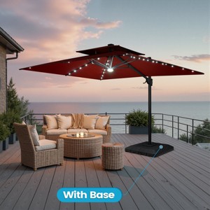 Crestlive Products 9'X11' Double Top Cantilever Umbrella UV30+ with Light and Base Outdoor 360 Rotation 6 Heights Adjustable Offset Umbrella - 1 of 4