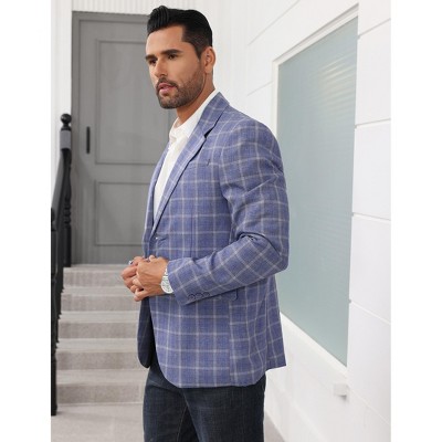 YesFashion Men's Button Down Blazer Casual Business Long Sleeve Lightweight Coat Jacket with Pockets Blue 2XL — фото 5