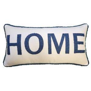 14"x28" Oversized 'Home' Plush Laser Cut with Buffalo Check Reverse Lumbar Throw Pillow - Edie@Home - 1 of 4