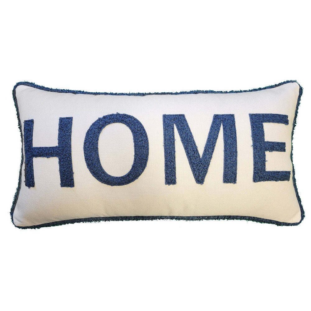 Photos - Pillow 14"x28" Oversized 'Home' Plush Laser Cut with Buffalo Check Reverse Lumbar Throw  White/Blue - Edie@Home