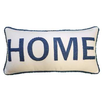 14"x28" Oversized 'Home' Plush Laser Cut with Buffalo Check Reverse Lumbar Throw Pillow - Edie@Home
