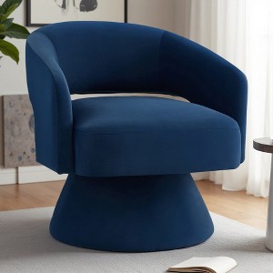 Velvet Swivel Barrel Chair with Open Backrest and Sloped Arms - 1 of 4