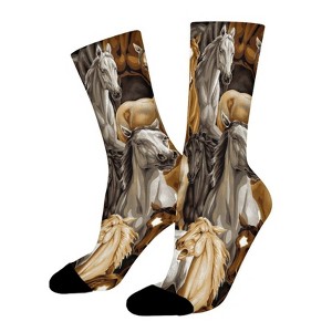 Horses Women Printed Crew Socks Funny Funky Socks Soft Polyester Novelty Gifts for Artists Men - 1 of 1