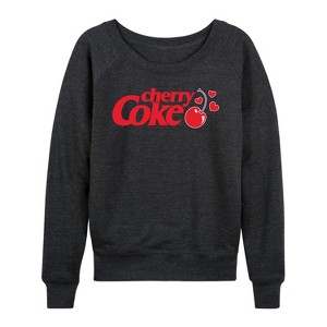 Women's - Coca-Cola - Cherry Coke Heart Cherry Lightweight French Terry Wide Neck Long Sleeve Shirt - 1 of 4