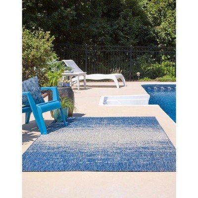 Blue Rectangular Synthetic Easy Care Outdoor Rug