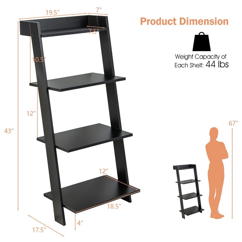 Costway 4-Tier Ladder Shelf Leaning Bookshelf withAnti-falling Baffle Wood Bookcase Black/White, 3 of 11