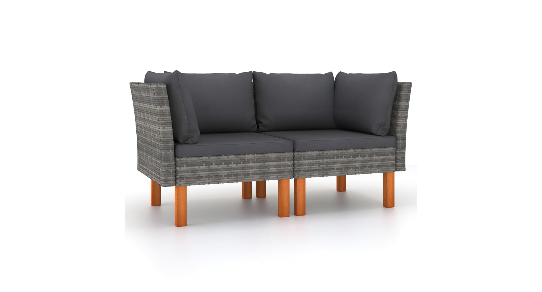 Aghana Digitals Outdoor Modular Corner Sofa, Grey Poly Rattan with Eucalyptus Wood, Weather Grey 25.4 x 25.4 x 26.4 in