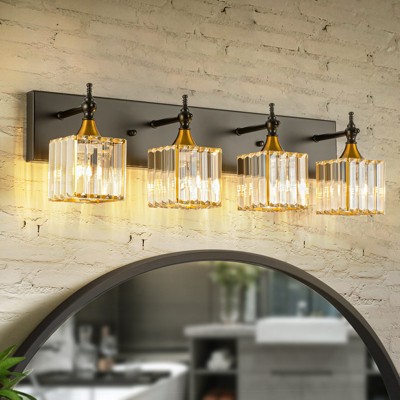 Rennnsan Hellenor 19"W Hardwired 3-Light Square Crystal Mid-Century Modern Dimmable Vanity Light