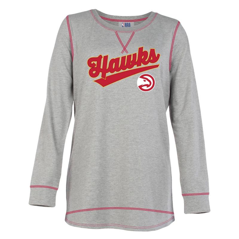 NBA Atlanta Hawks Women&#39;s Gray Long Sleeve Team Slugger Crew Neck T-Shirt, 1 of 5